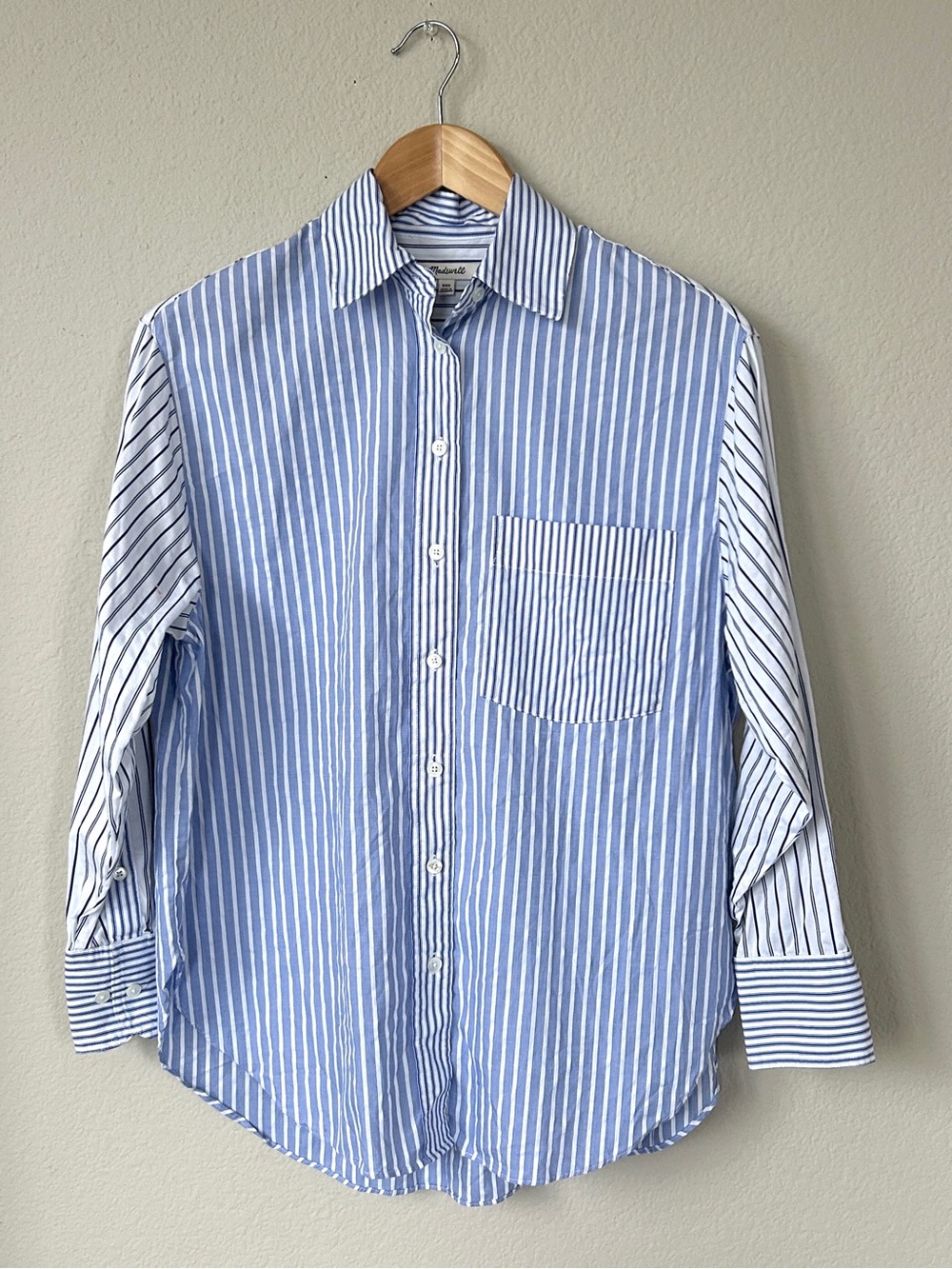 NWOT Madewell Oversized Button-Up Shirt, Light Blue & White Stripe - Picture 5 of 13